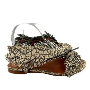 Baldowski womens gold leather sandals size 37 feather festival